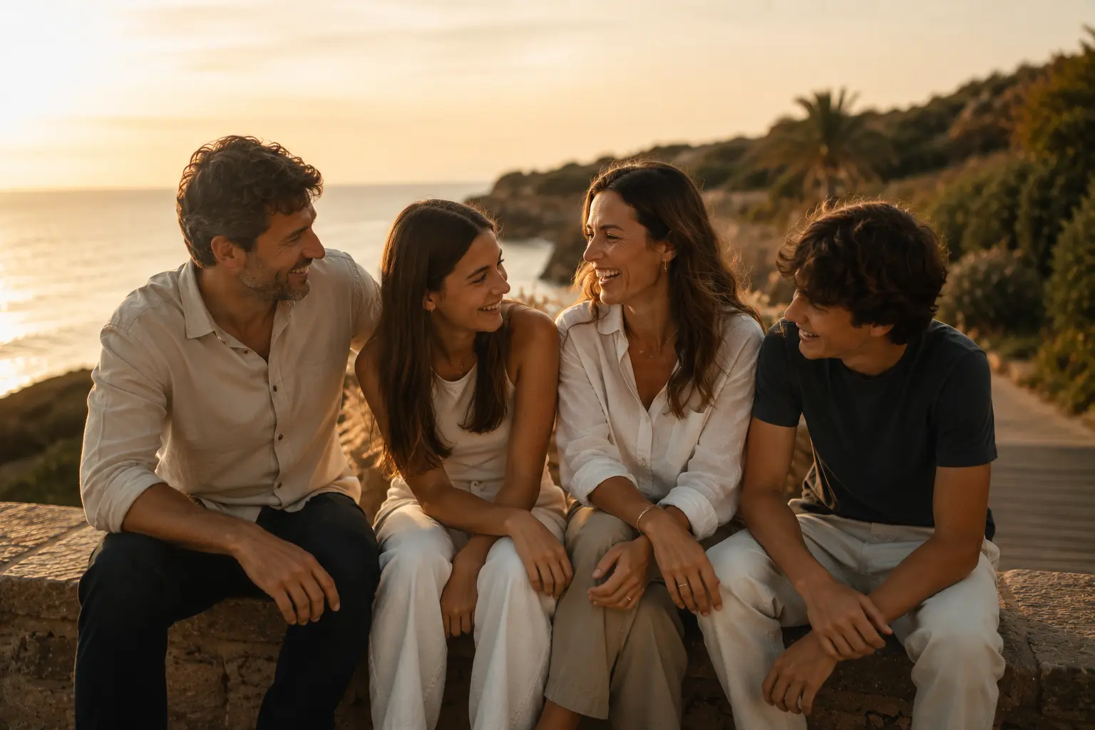 Familia disfrutando de una sesión fotográfica junto al mar en Málaga