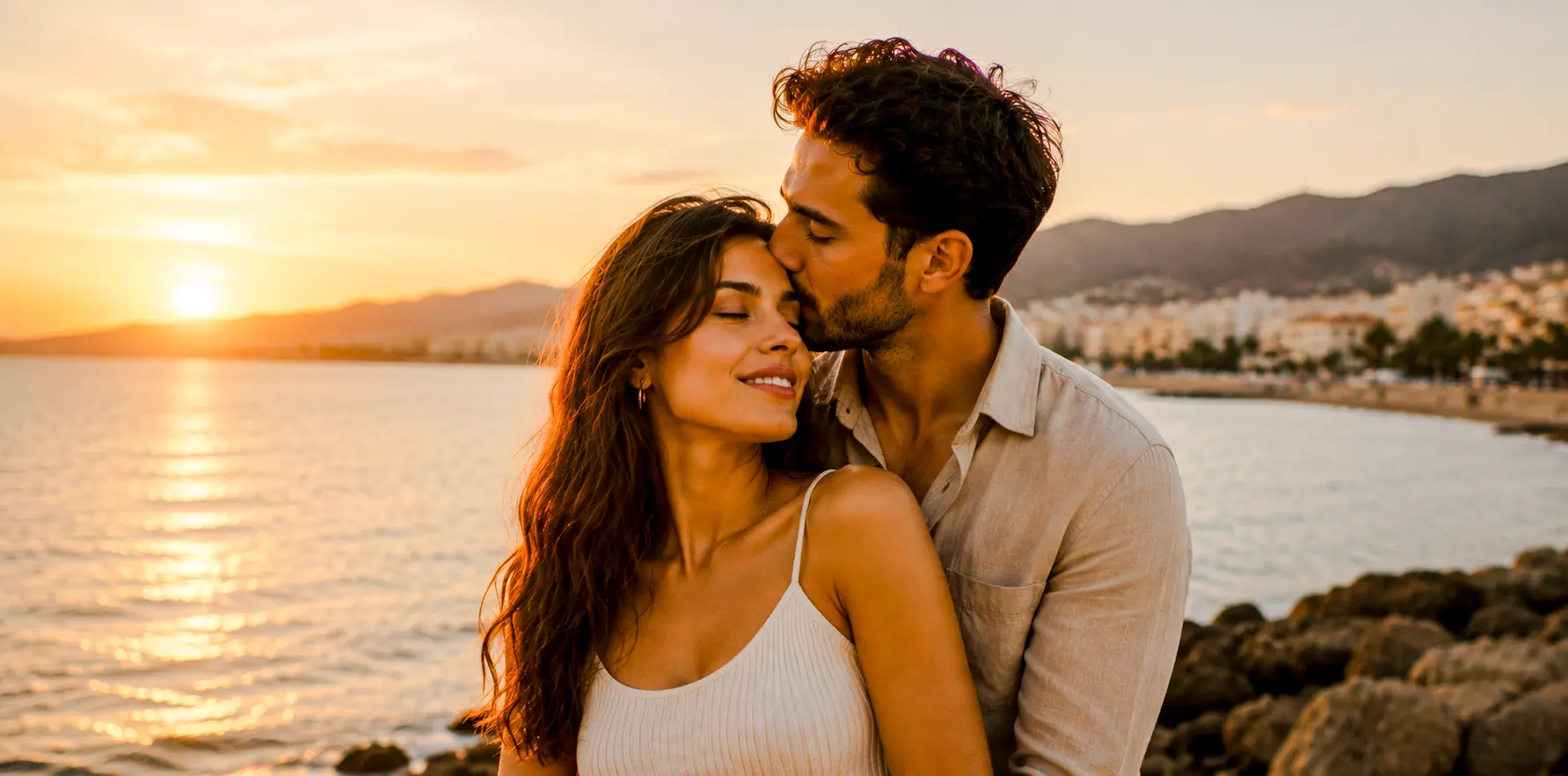 Pareja durante una sesión al atardecer en Málaga