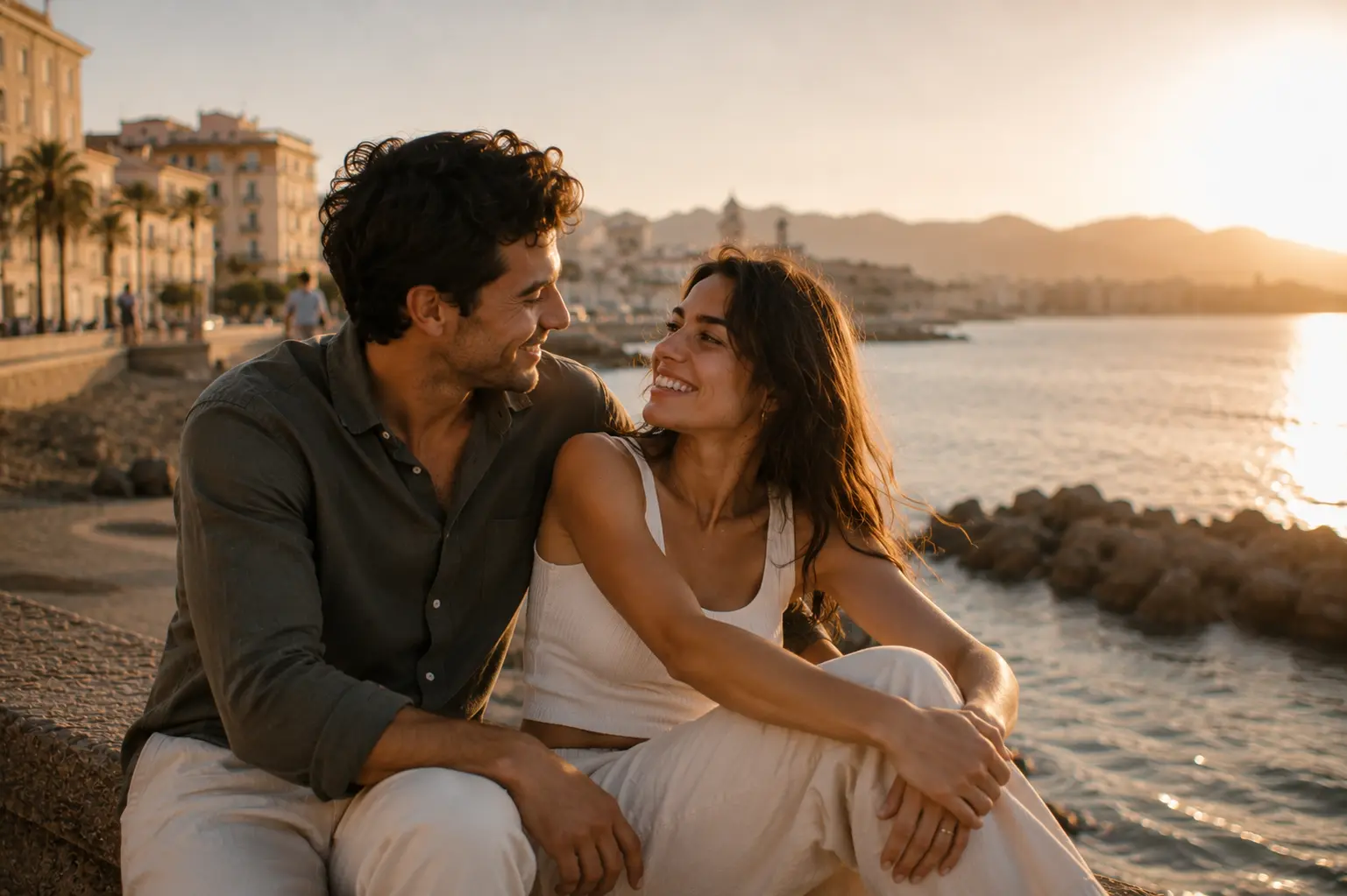 Momentos naturales de una pareja durante una sesión en Málaga