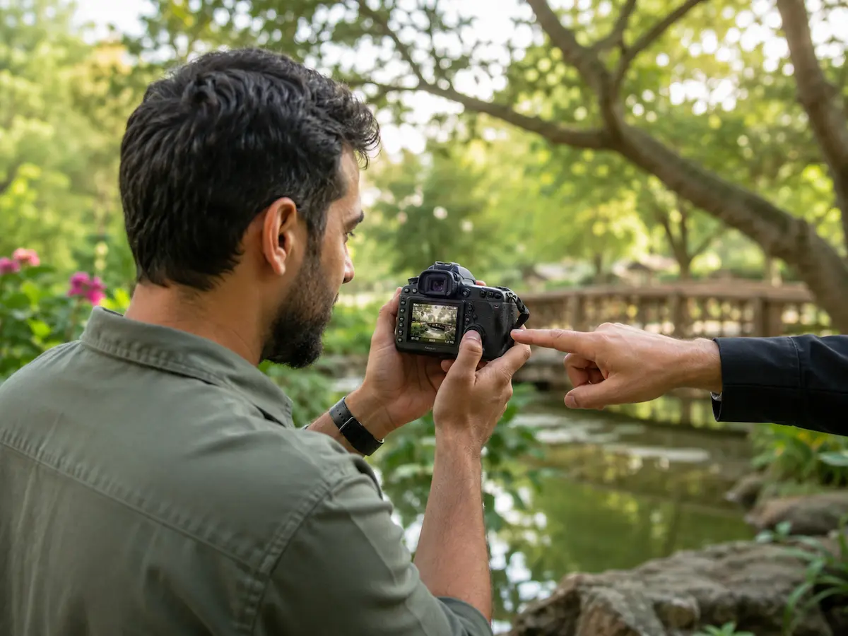 Personas haciendo fotografías durante una práctica de fotografía en exterior