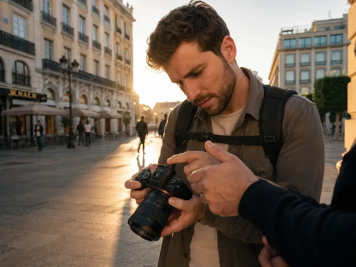Práctica de fotografía en exterior durante un curso individual de fotografía en Málaga